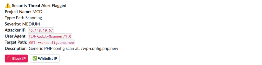 Slack Instant Security Threat Alert